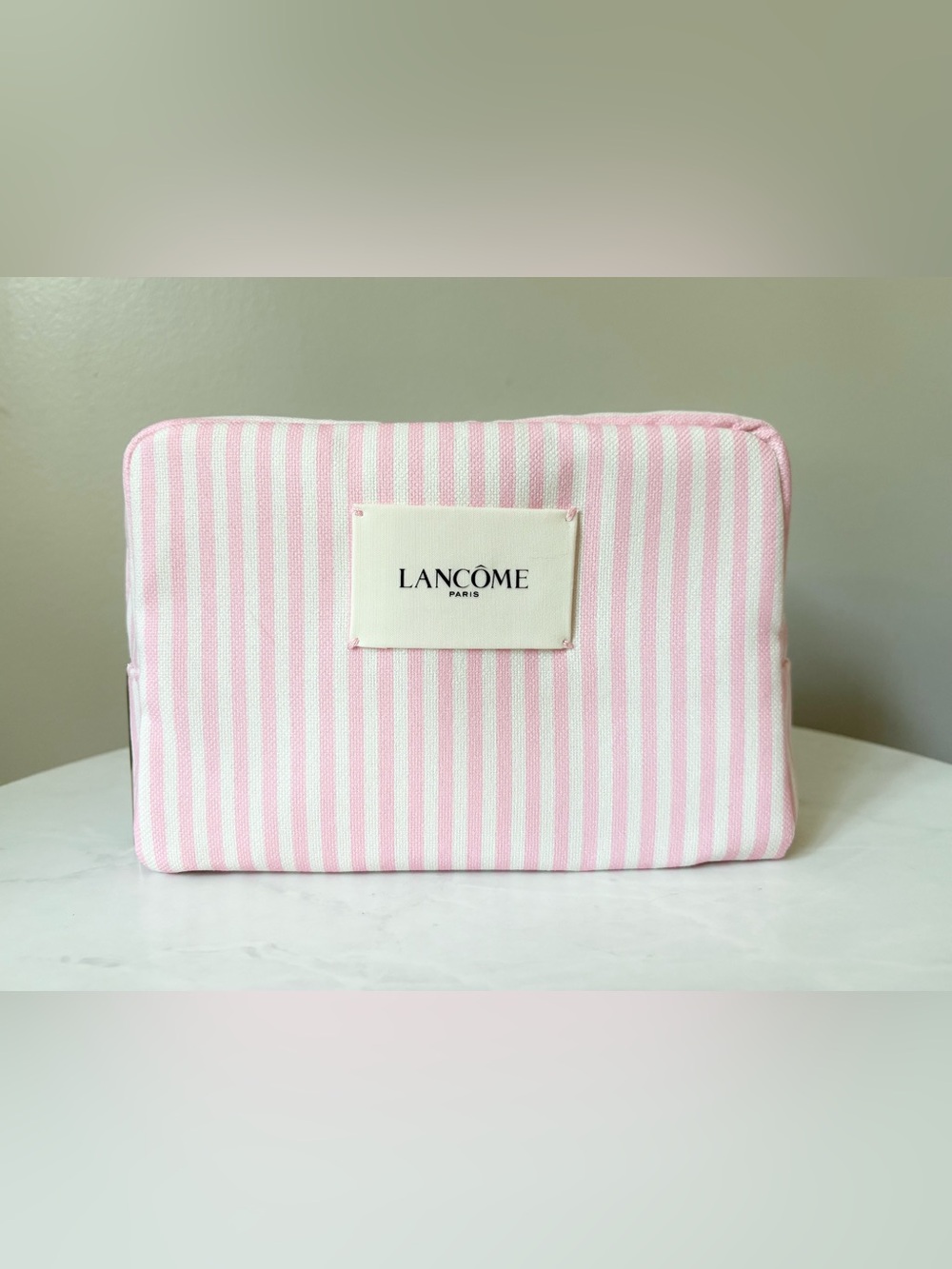 Lancôme Pink and White Striped Cosmetic Pouch